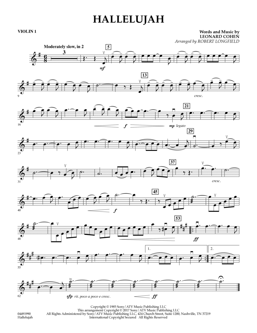 Hallelujah (arr. Robert Longfield) - Violin 1