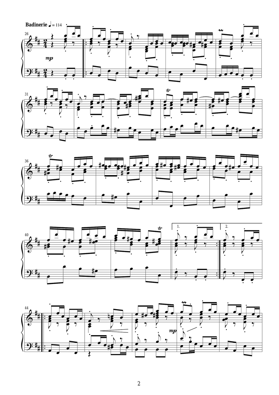 Bach Suite no.2 in B minor BWV 1067 - 7 - 8 - Menuet-Badinerie - Piano solo Piano Solo scores gallery preview page 2