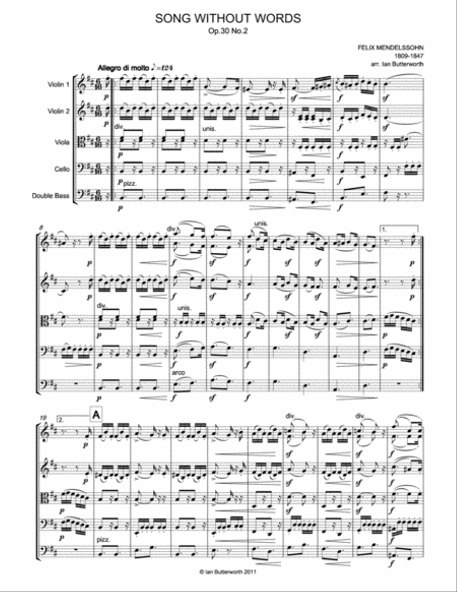 MENDELSSOHN Song without Words Op.30.No.2 for string orchestra String Orchestra scores gallery preview page 2