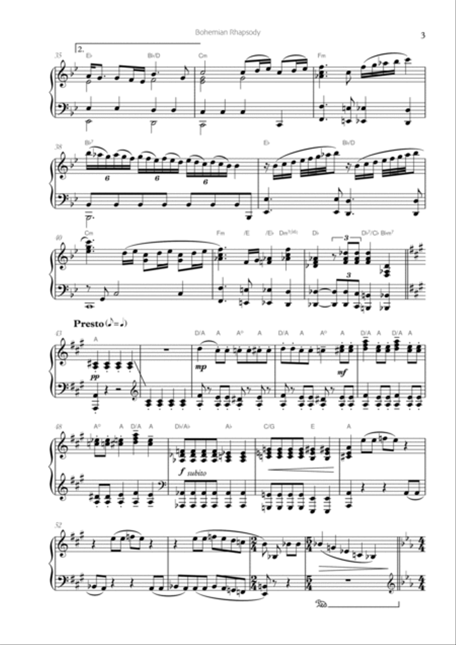 Bohemian Rhapsody Piano Solo scores gallery preview page 3