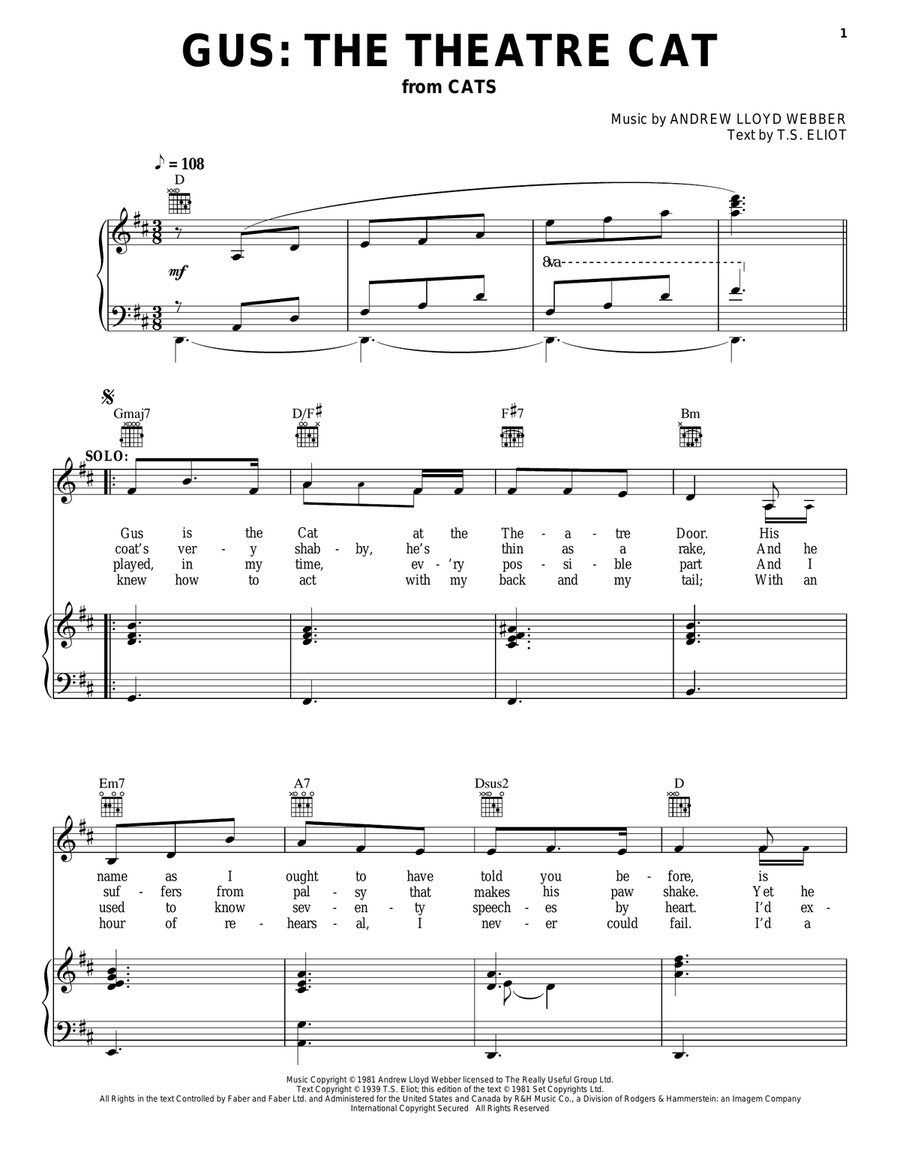 Gus: The Theatre Cat (from Cats) Guitar scores gallery preview page 1