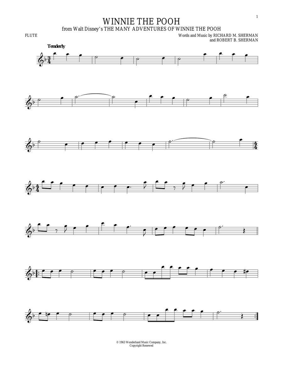 Winnie The Pooh (from The Many Adventures Of Winnie The Pooh) Flute Solo scores gallery preview page 1
