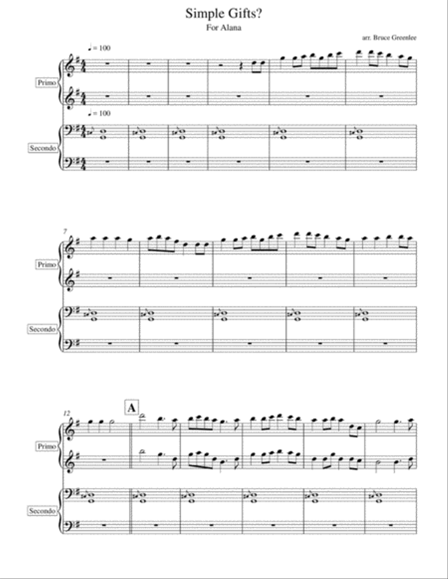 Simple Gifts? Piano scores gallery preview page 1