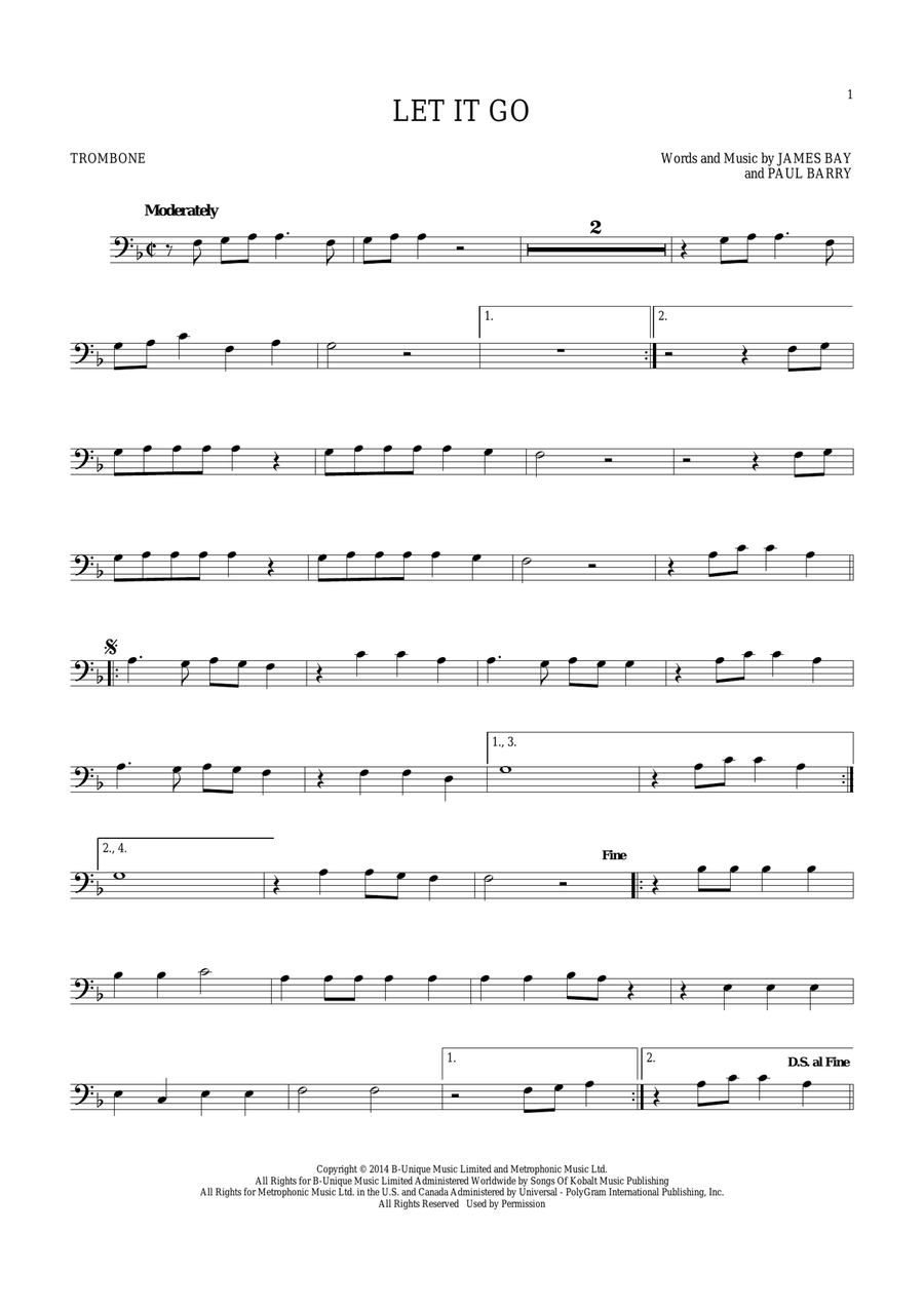 Let It Go Trombone Solo scores gallery preview page 1