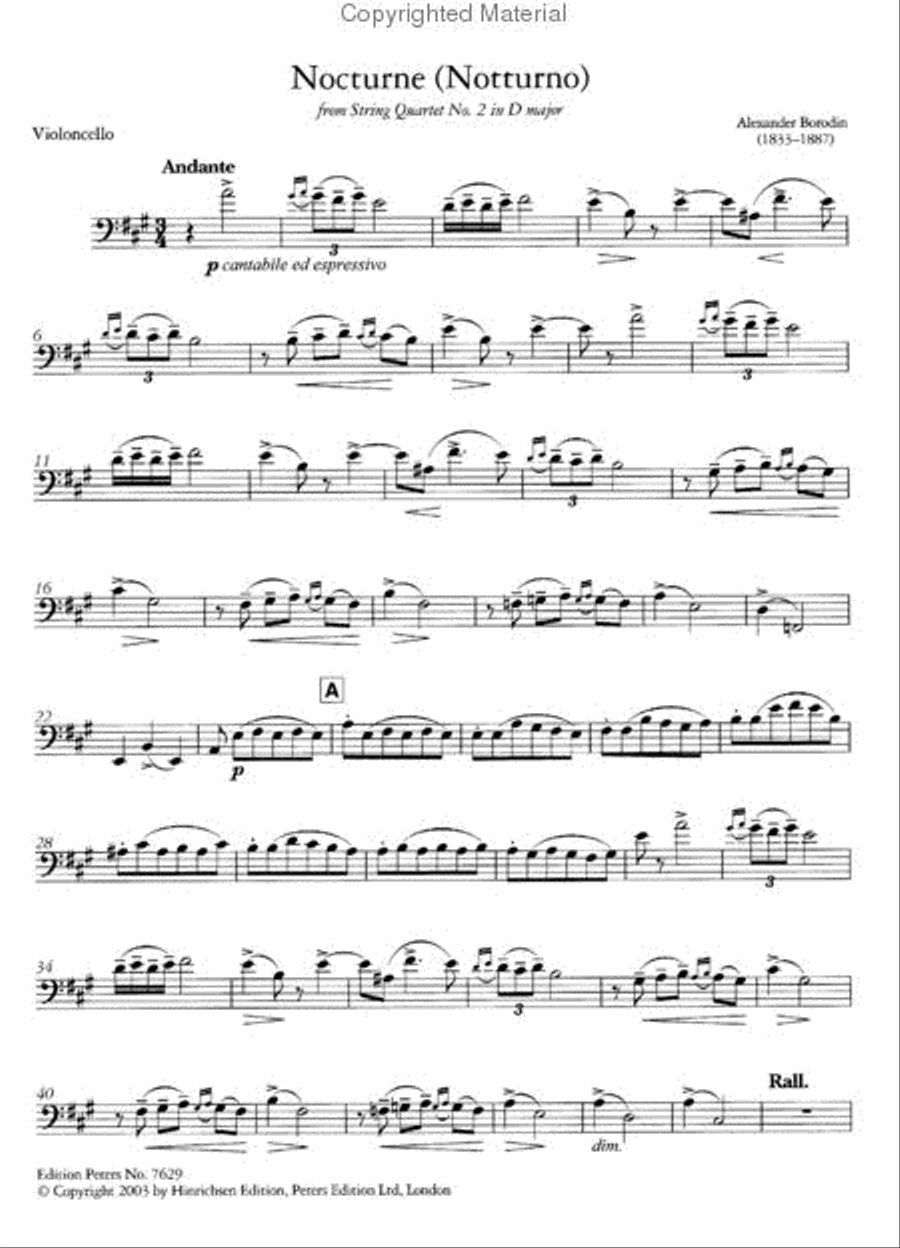 Nocturne from String Quartet No. 2 in D Major - Cello and Piano Piano Accompaniment scores gallery preview page 2