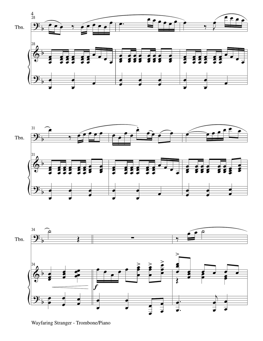 WAYFARING STRANGER (Trombone/Piano and Trb Part) Trombone Duet scores gallery preview page 4