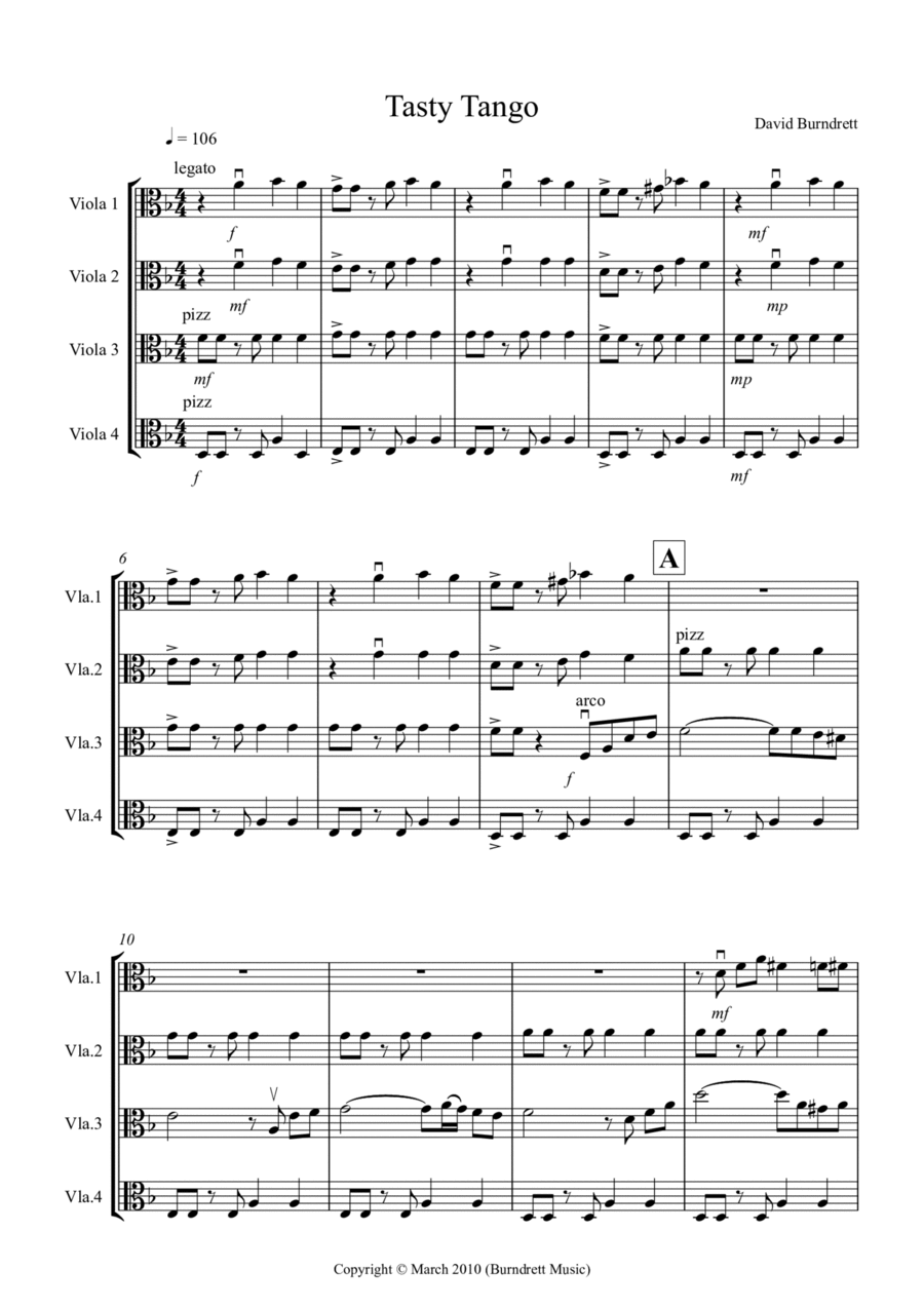 Tasty Tango for Viola Quartet Viola scores gallery preview page 1