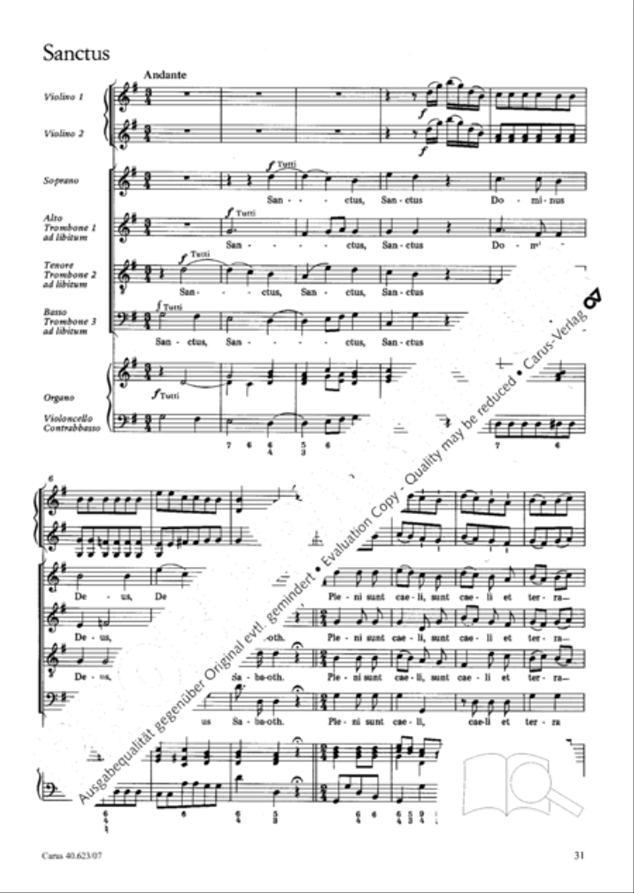 Missa brevis in G major 4-Part scores gallery preview page 32