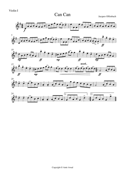 Can Can by Offenbach , arranged for Early/Beginner String Orchestra or Trio with Piano Accompanemnt image number null