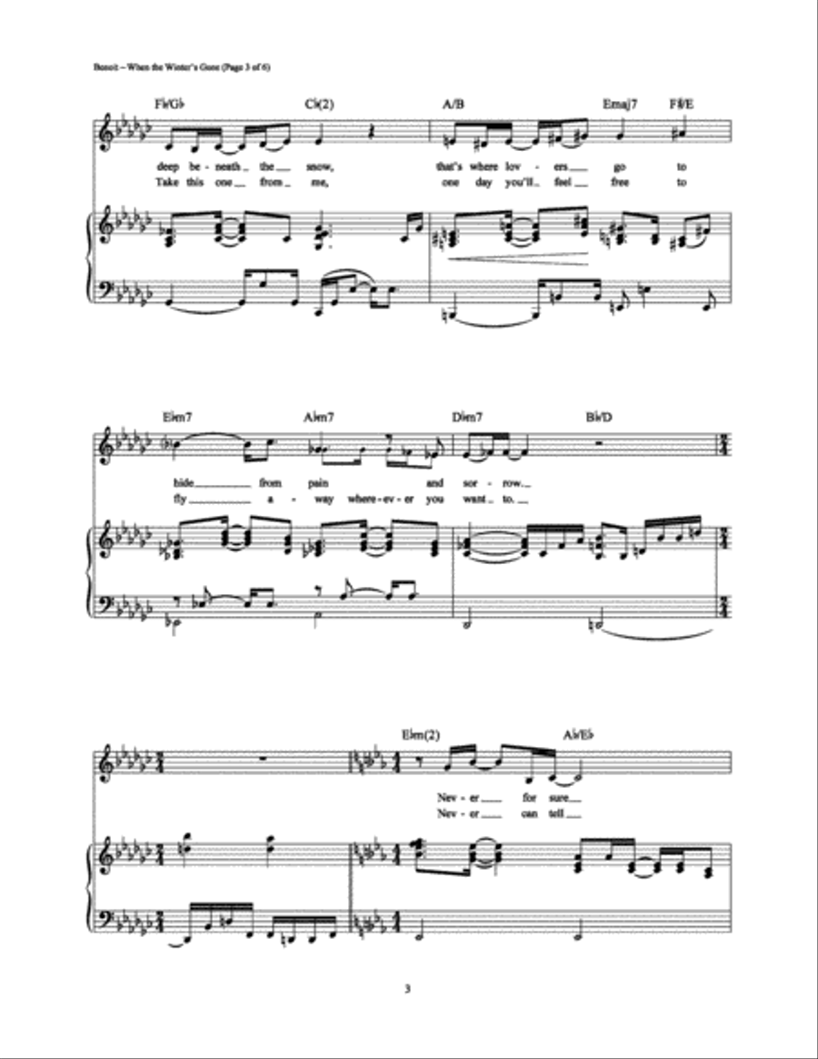 When the Winter's Gone (Song For A Stranger) Piano, Vocal, Guitar scores gallery preview page 3