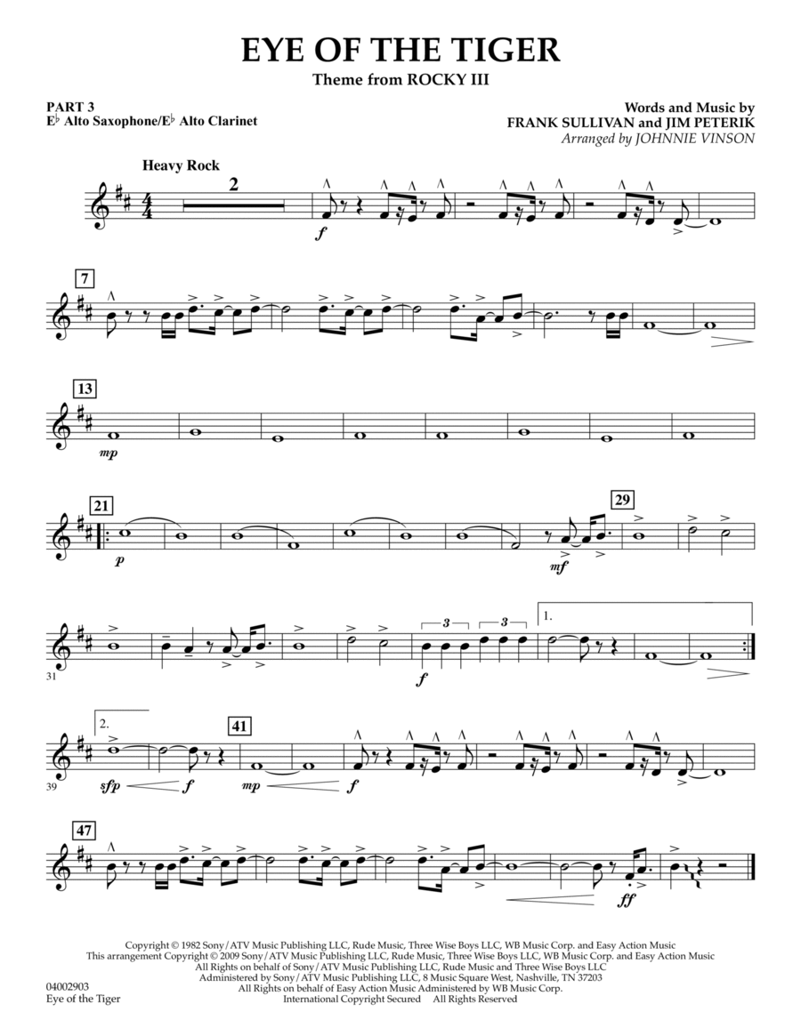 Eye Of The Tiger - Pt.3 - Eb Alto Sax/Alto Clar. Concert Band scores gallery preview page 1