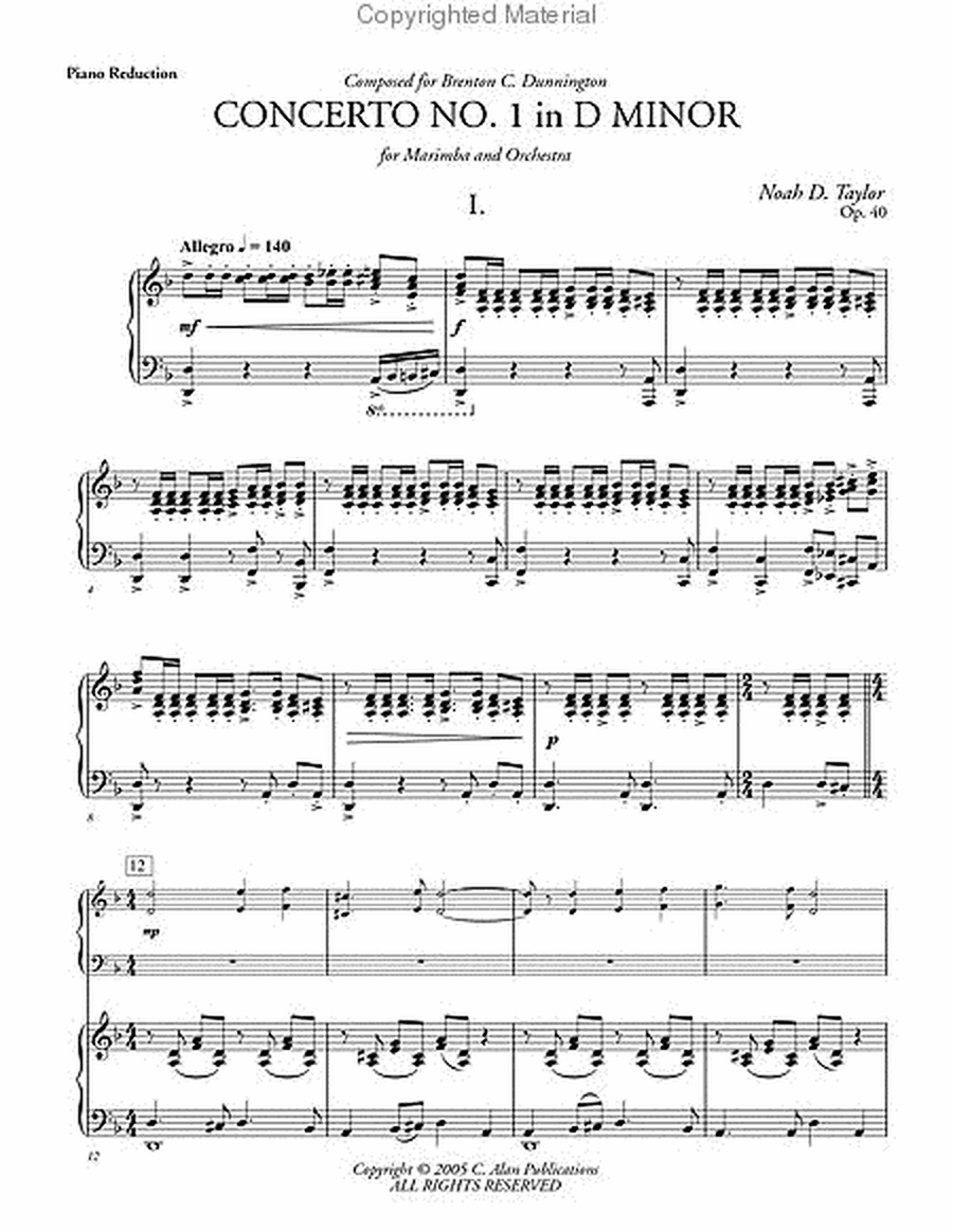 Concerto No. 1 in D Minor for Marimba (piano reduction)