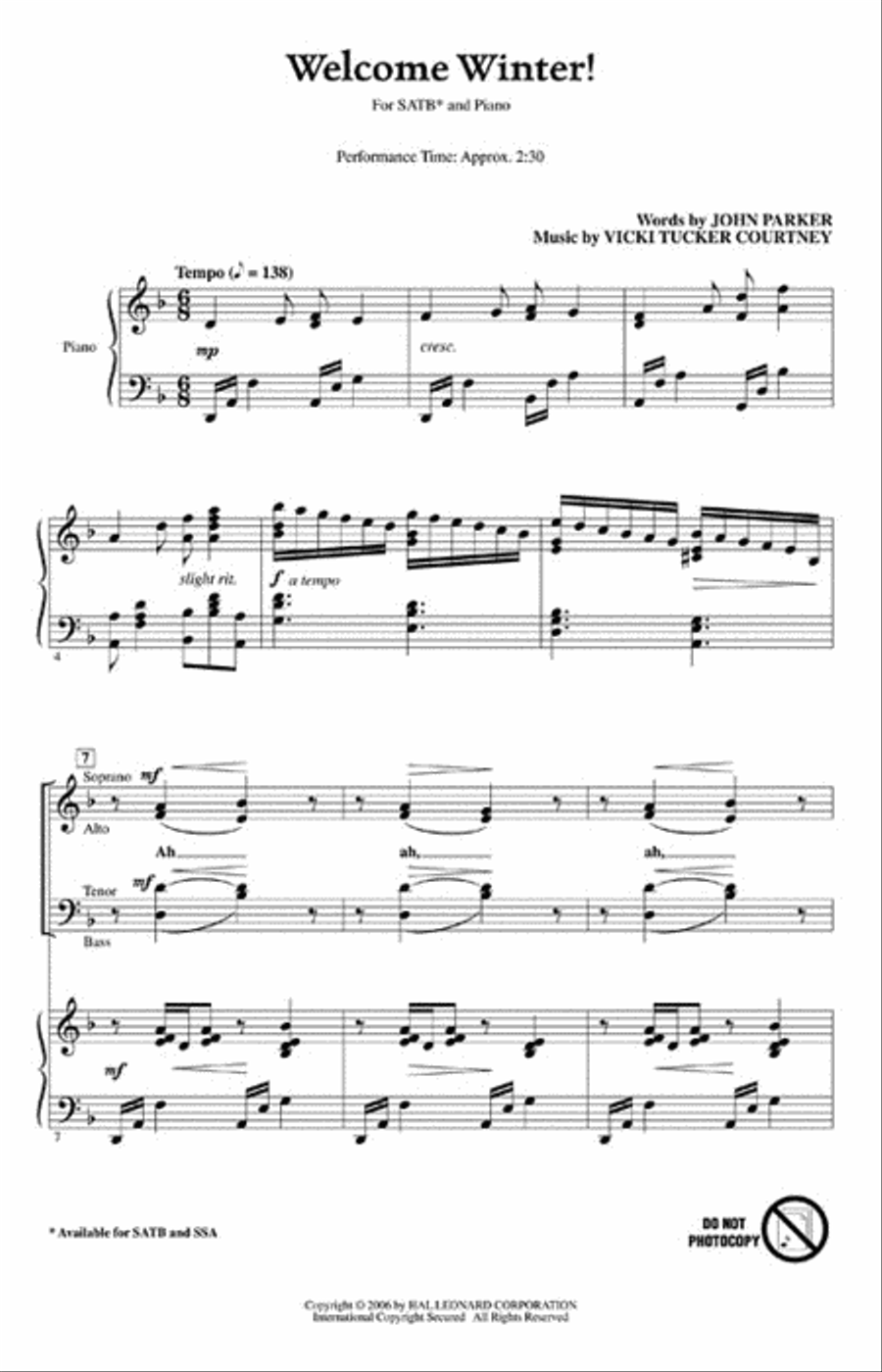 Welcome Winter! 4-Part scores gallery preview page 2