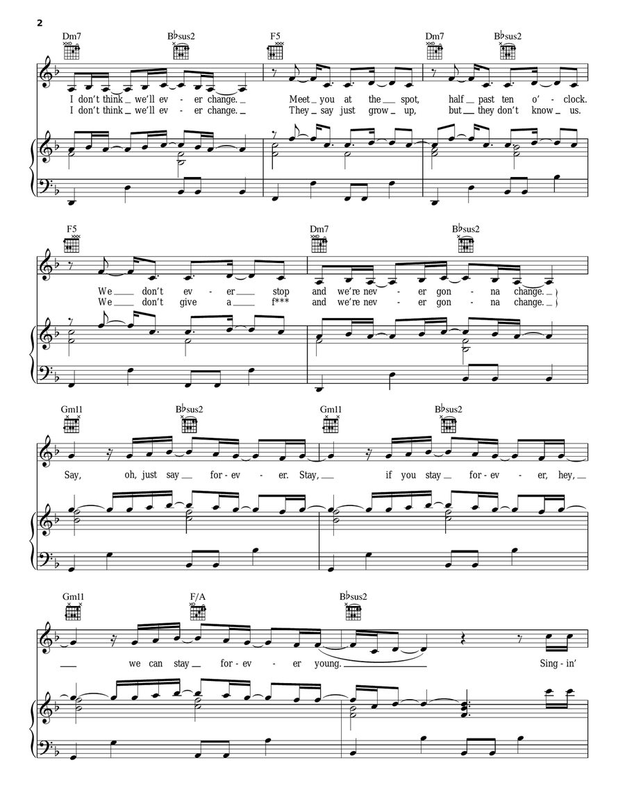 Here's To Never Growing Up Piano, Vocal, Guitar scores gallery preview page 2