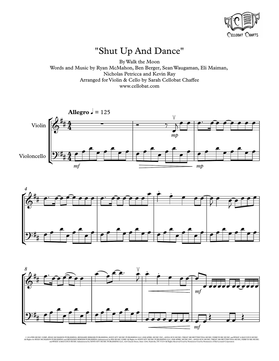 Shut Up And Dance by Walk the Moon String Duet - Digital Sheet Music