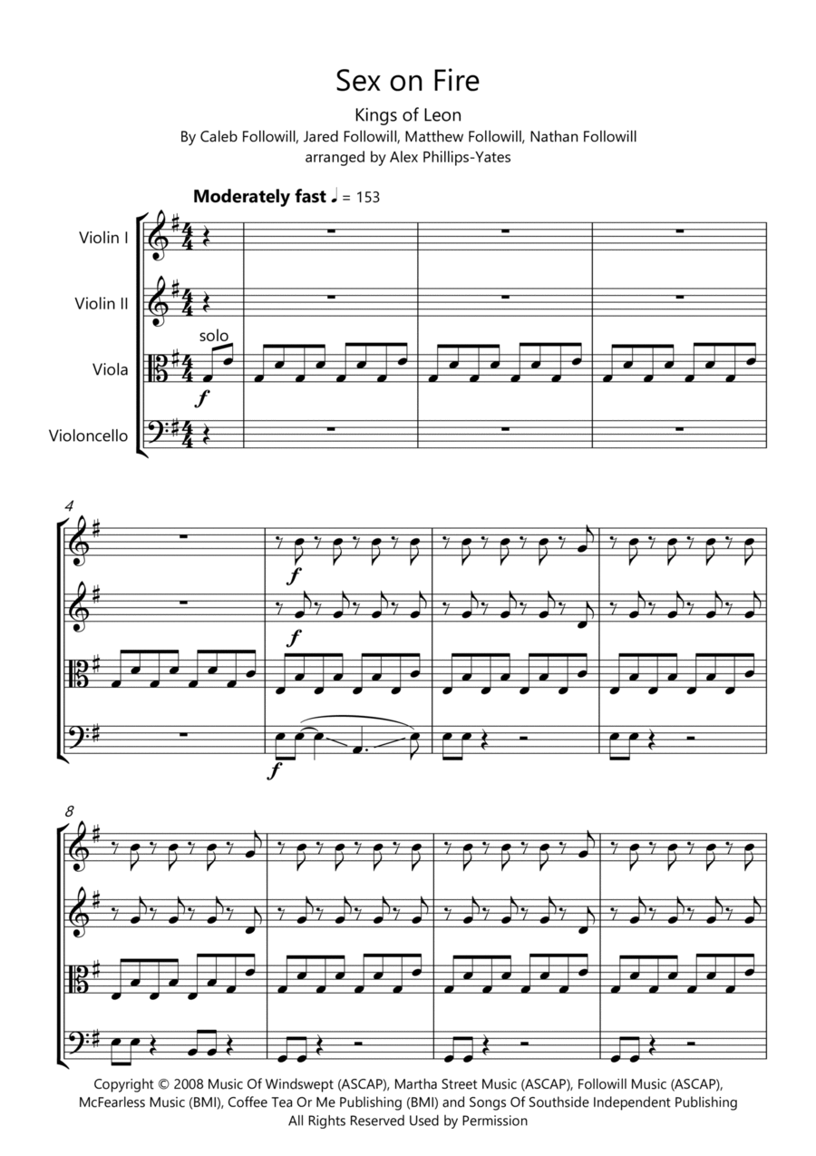 Sex On Fire Sex On Fire String Quartet scores gallery preview page 1