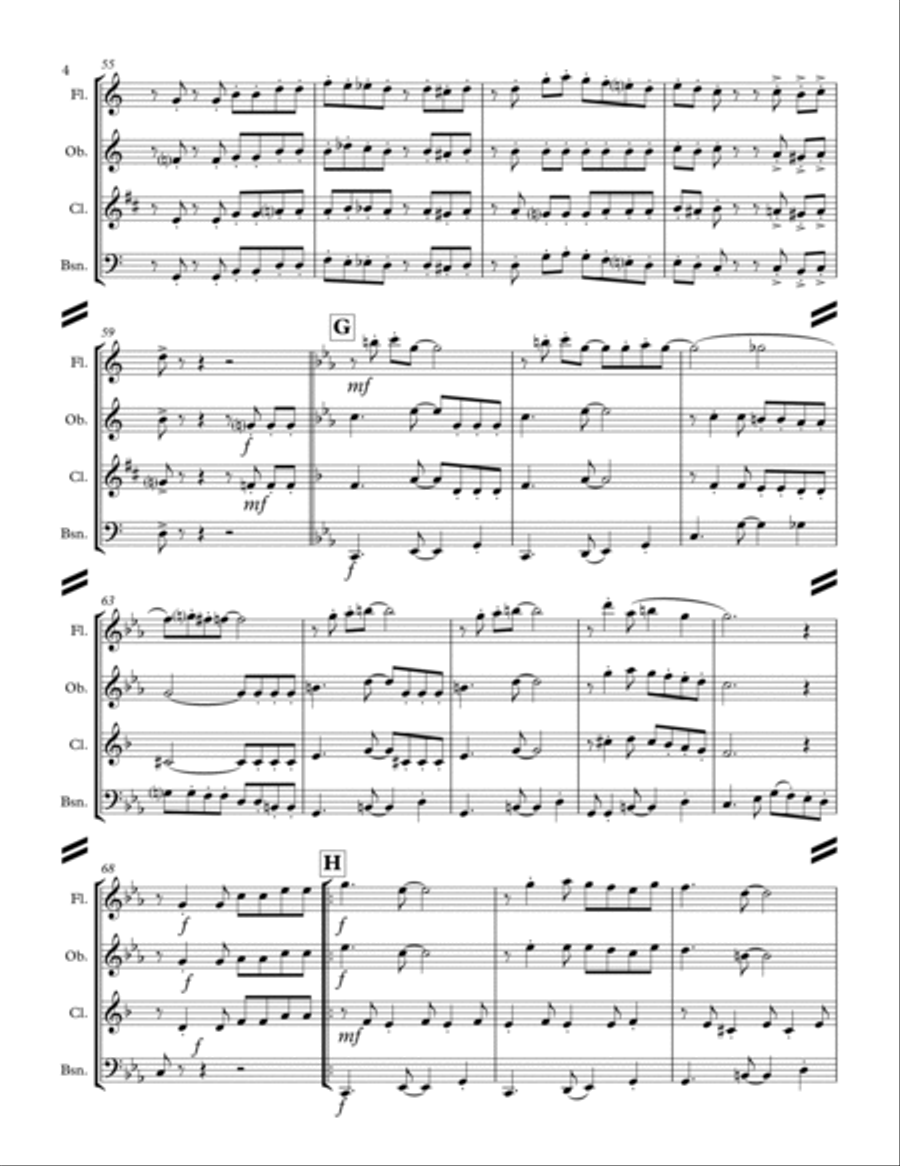 La Cucaracha (for Woodwind Quartet) Woodwind Quartet scores gallery preview page 5