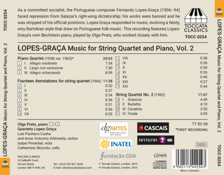 Fernando Lopes-Graca: Complete Music for String Quartet & Piano, Vol. 2