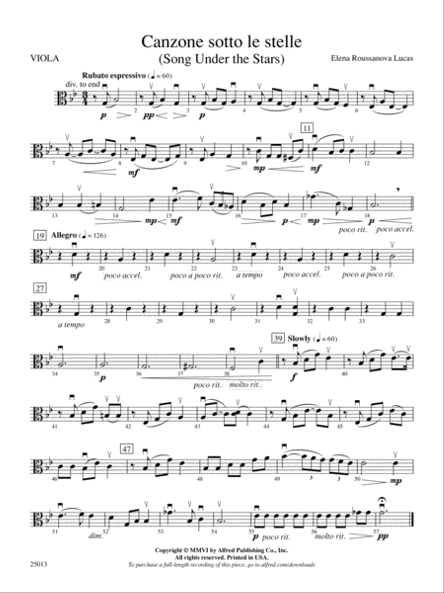 Canzone sotto le stelle: Viola String Orchestra scores gallery preview page 1
