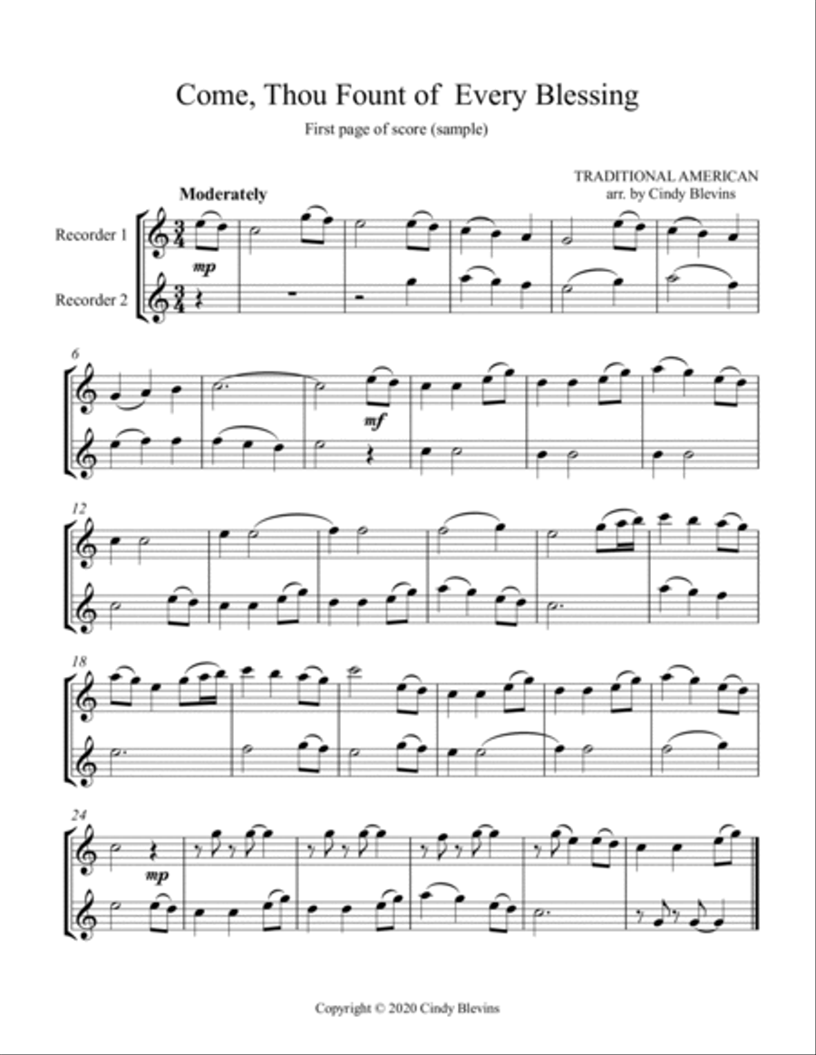 12 Favorite Hymns, Recorder Duets Woodwind Duet scores gallery preview page 3