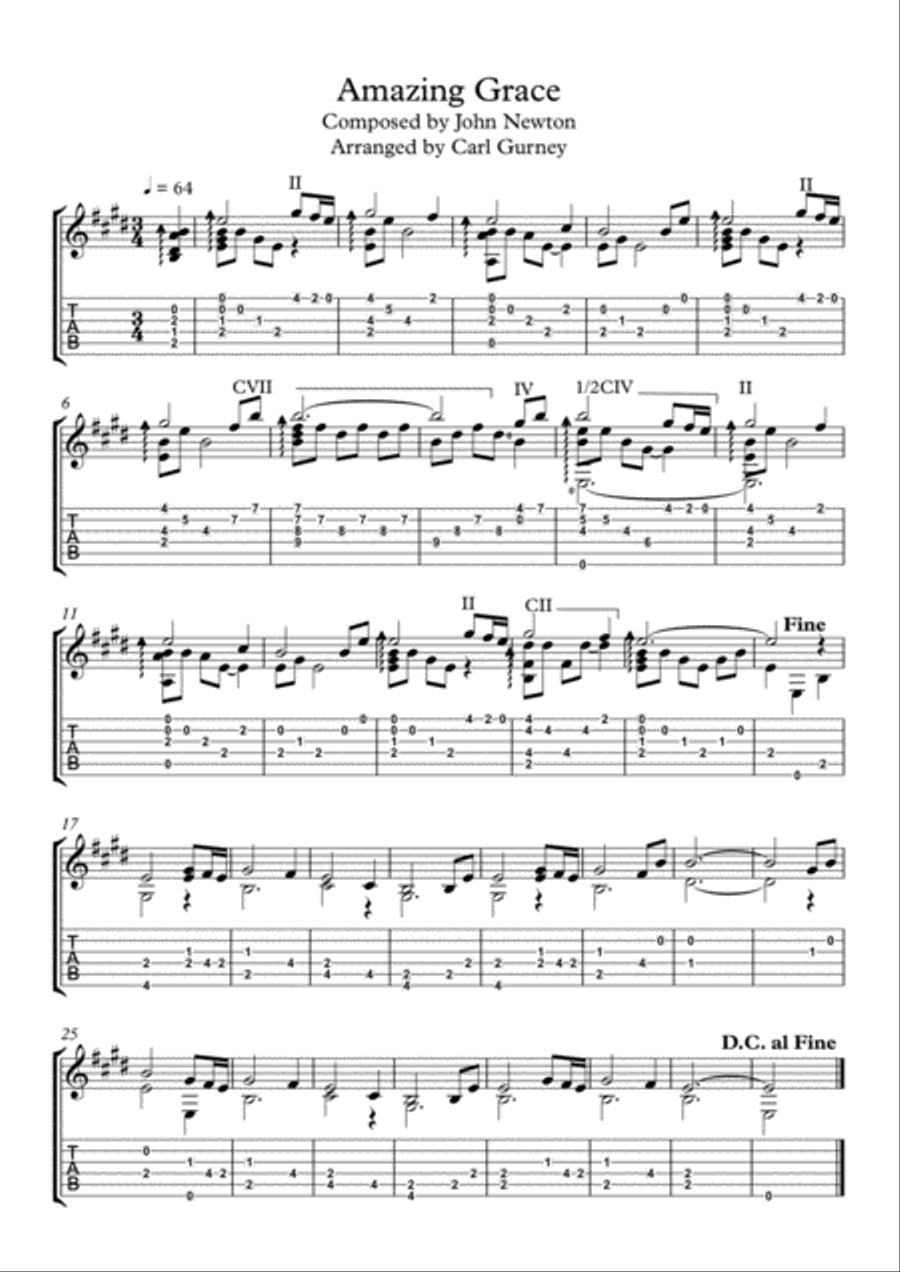 Amazing Grace Acoustic Guitar scores gallery preview page 1