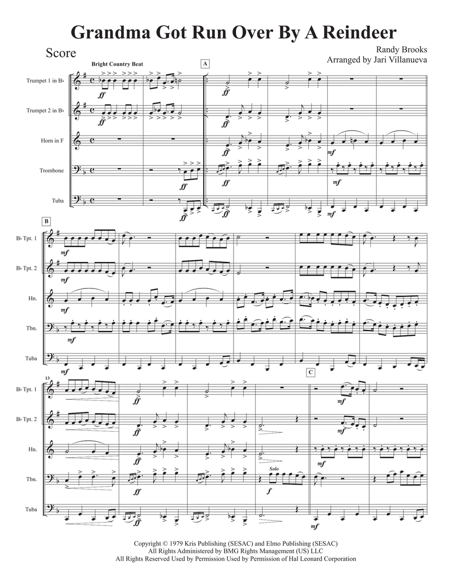 Grandma Got Run Over By A Reindeer Brass Ensemble scores gallery preview page 2