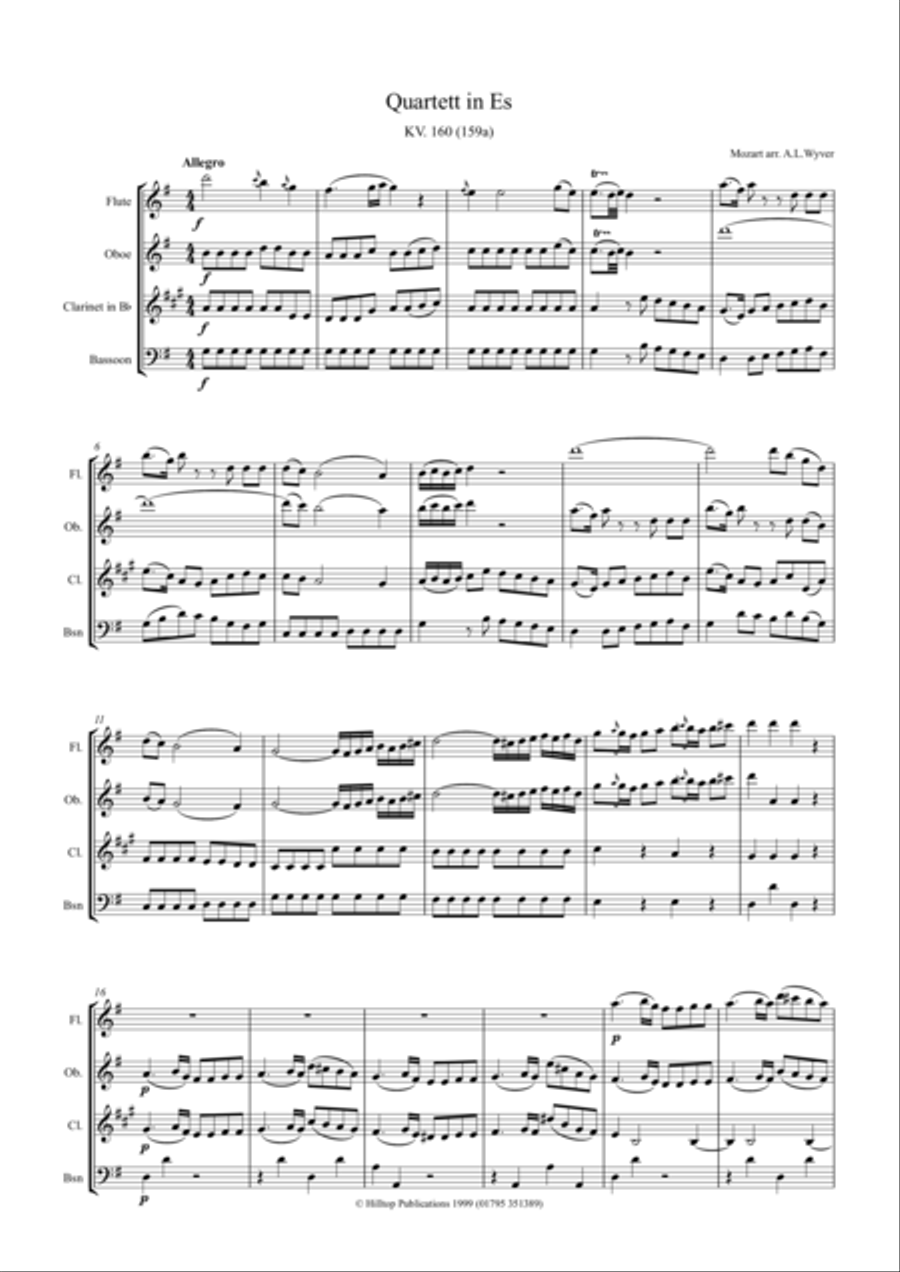 Mozart Quartet KV160 arr. Woodwind Quartet Woodwind Quartet scores gallery preview page 1