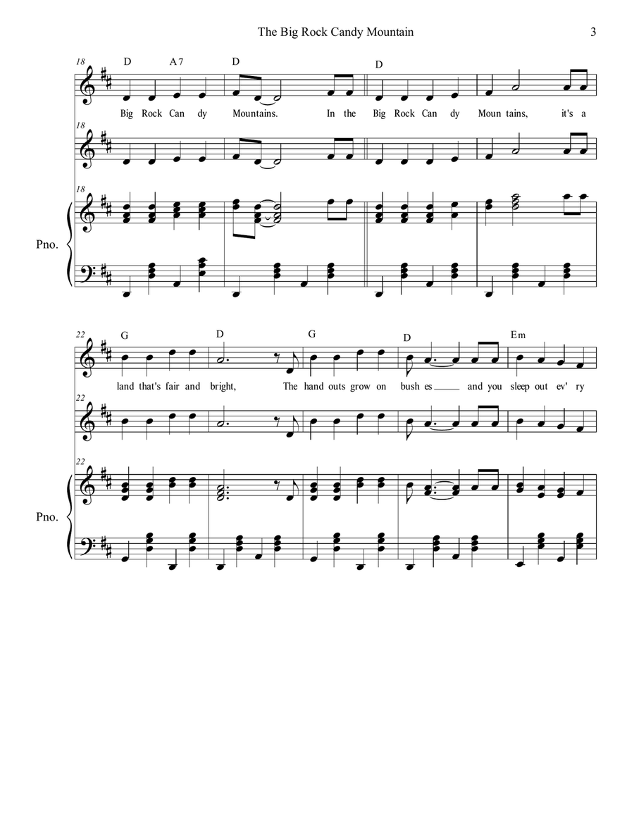 The Big Rock Candy Mountain Piano, Vocal scores gallery preview page 3