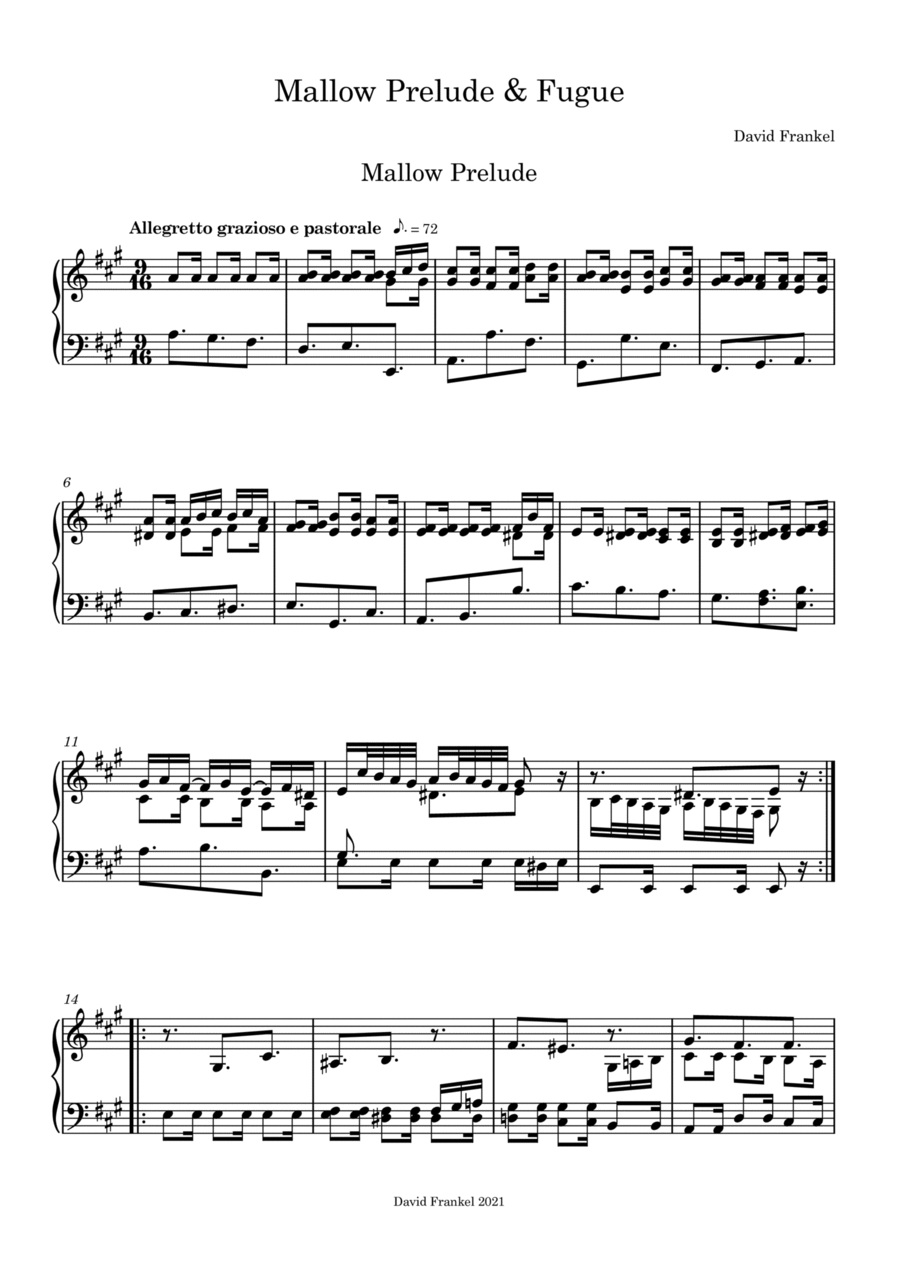 Mallow Prelude & Fugue Piano Solo scores gallery preview page 1