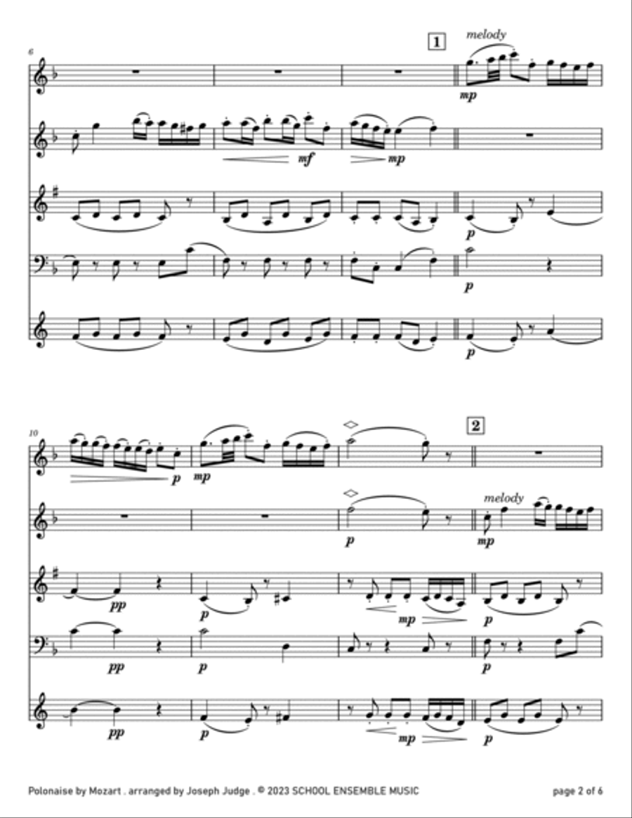 Polonaise by Mozart for Woodwind Quartet in Schools Woodwind Quartet scores gallery preview page 2