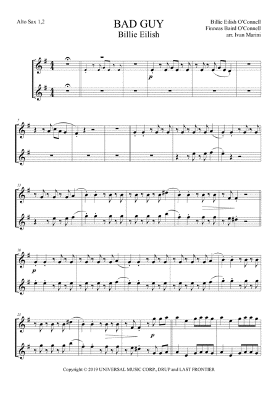 Bad Guy Woodwind Duet scores gallery preview page 1