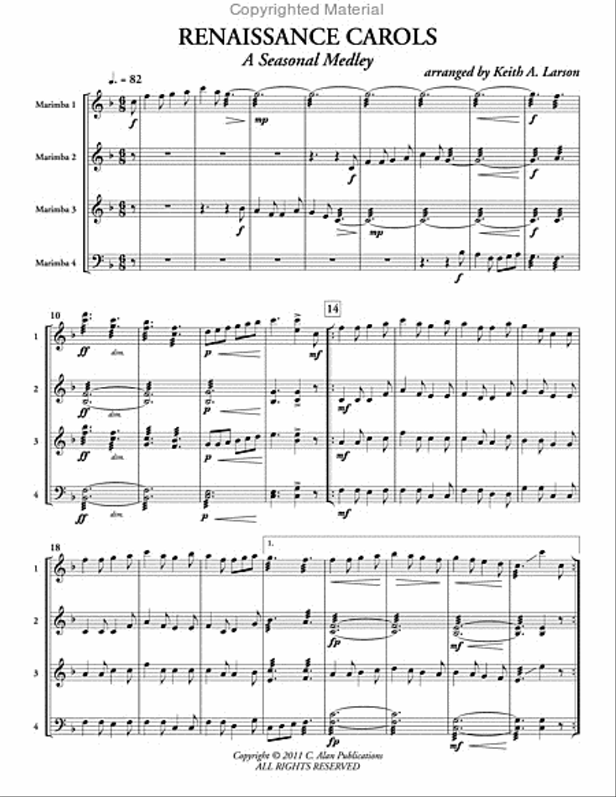 Renaissance Carols (score & parts) Marimba scores gallery preview page 2