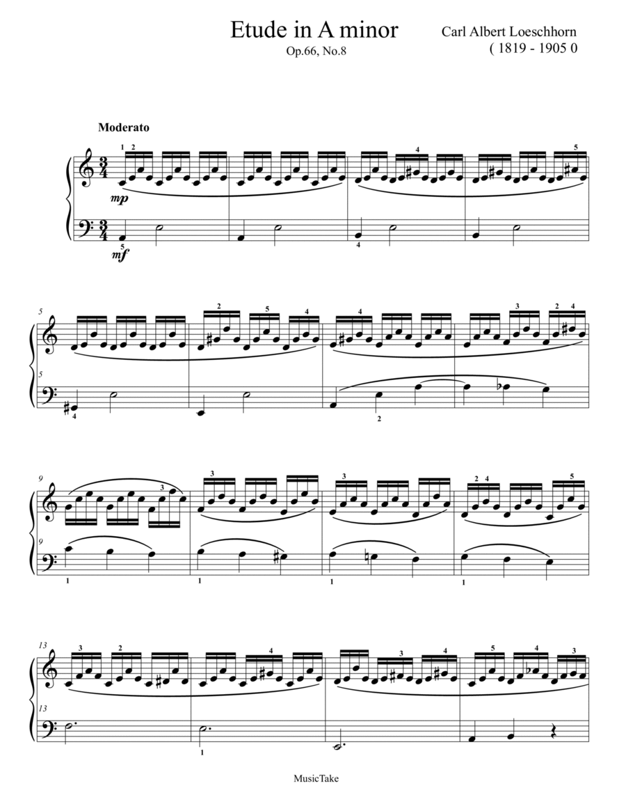 Loeschhorn Etude in A minor Op.66 No.8 Piano Method scores gallery preview page 1