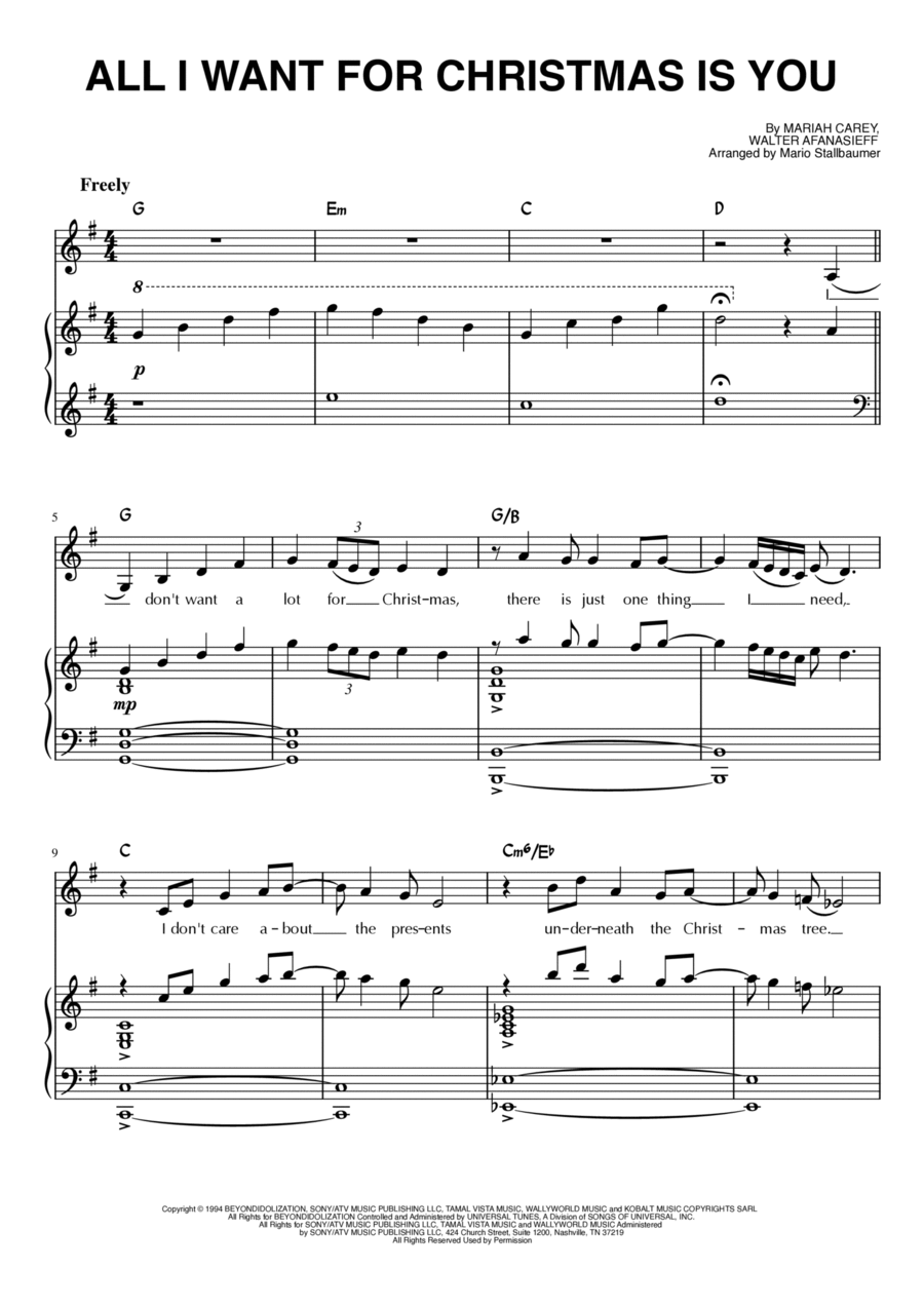 All I Want For Christmas Is You Piano, Vocal, Guitar scores gallery preview page 1