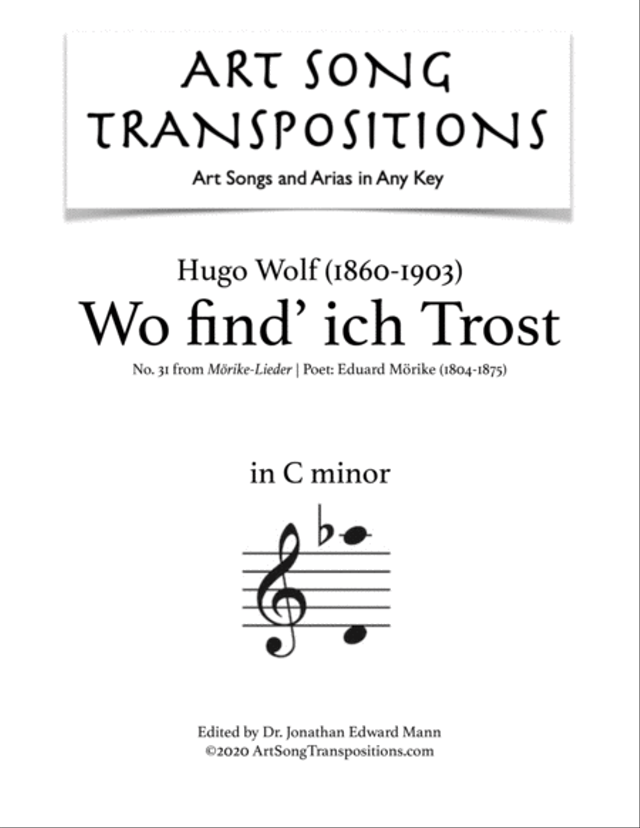WOLF: Wo find' ich Trost (transposed to C minor) Voice scores gallery preview page 1
