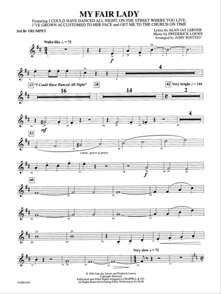 My Fair Lady (Medley): 3rd B-flat Trumpet Full Orchestra scores gallery preview page 1