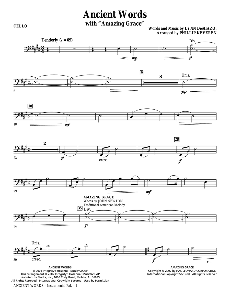 Ancient Words (with Amazing Grace) - Cello Chamber Orchestra scores gallery preview page 1