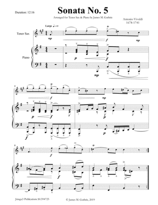 Book cover for Vivaldi: Sonata No. 5 for Tenor Sax & Piano