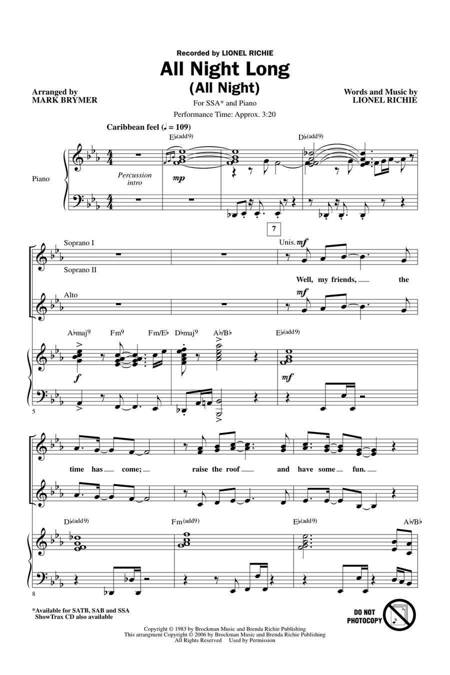 All Night Long (All Night) (arr. Mark Brymer)