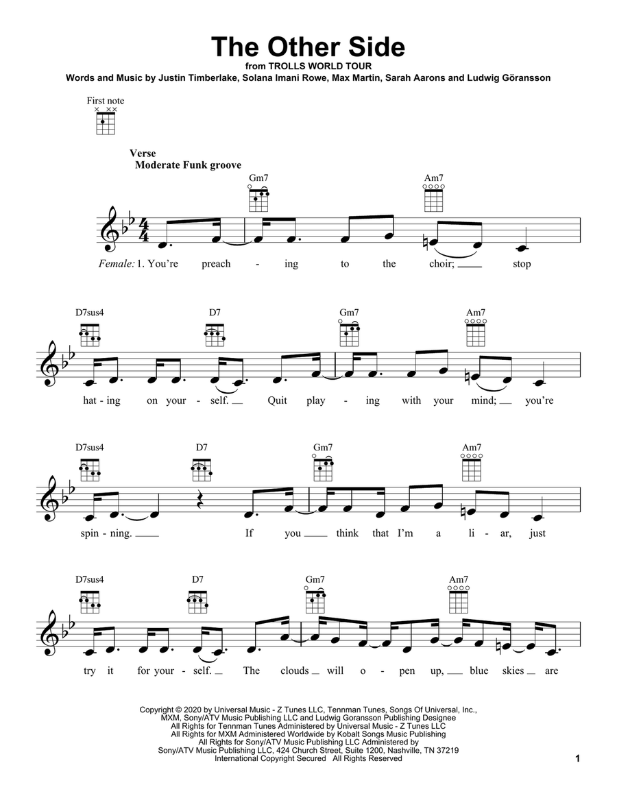 The Other Side (from Trolls World Tour) Ukulele scores gallery preview page 1