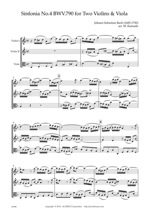Sinfonia No.4 BWV.790 for Two Violins & Viola