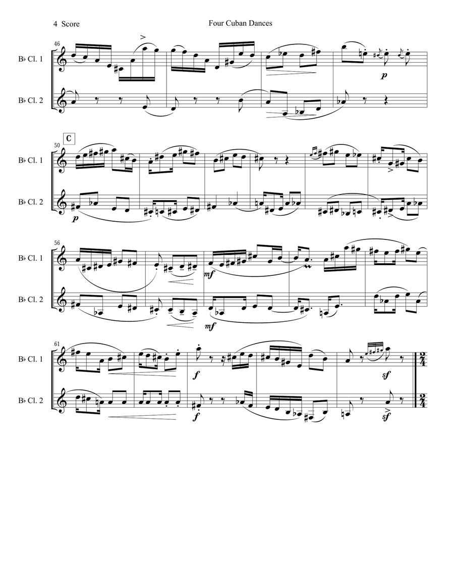 4 Cuban Dances by Cervantes for clarinet duet Clarinet Duet scores gallery preview page 4