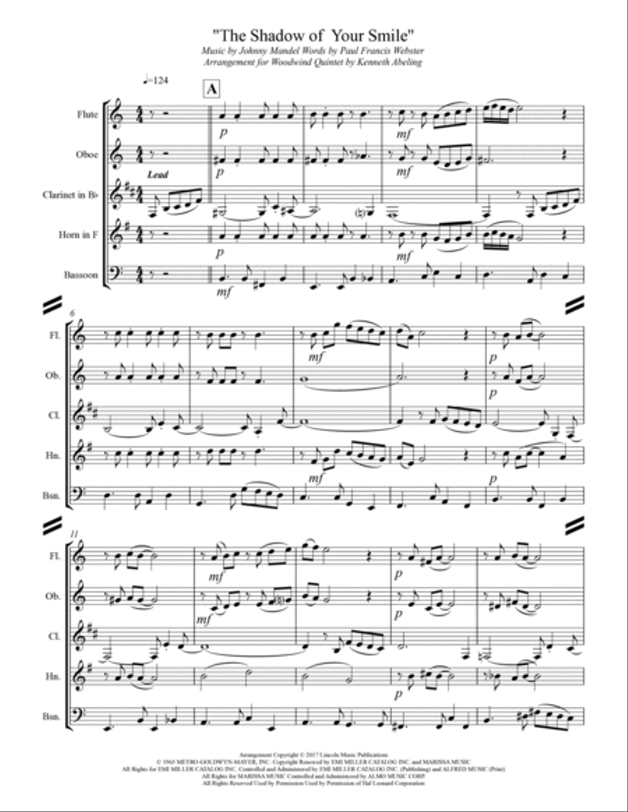 The Shadow Of Your Smile Woodwind Quintet scores gallery preview page 2