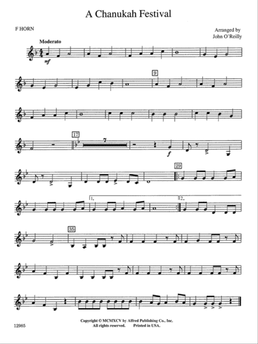 A Chanukah Festival: 1st F Horn Concert Band scores gallery preview page 1
