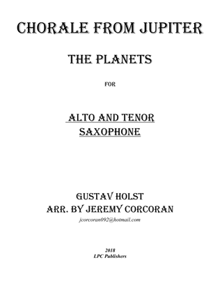 Book cover for Chorale from Jupiter for Alto and Tenor Saxophone