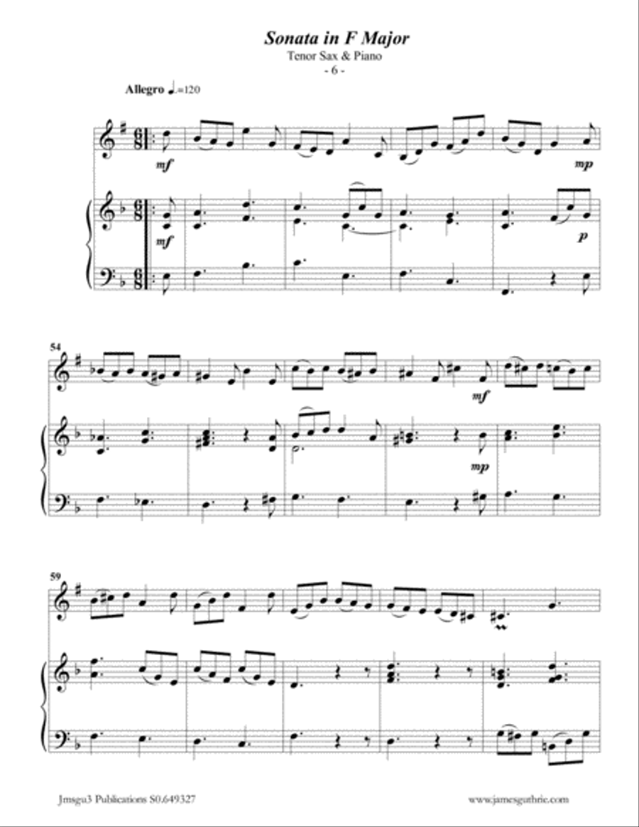 Telemann: Sonata in F Major for Tenor Sax & Piano Telemann: Sonata in F Major for Tenor Sax & Piano Tenor Saxophone scores gallery preview page 6
