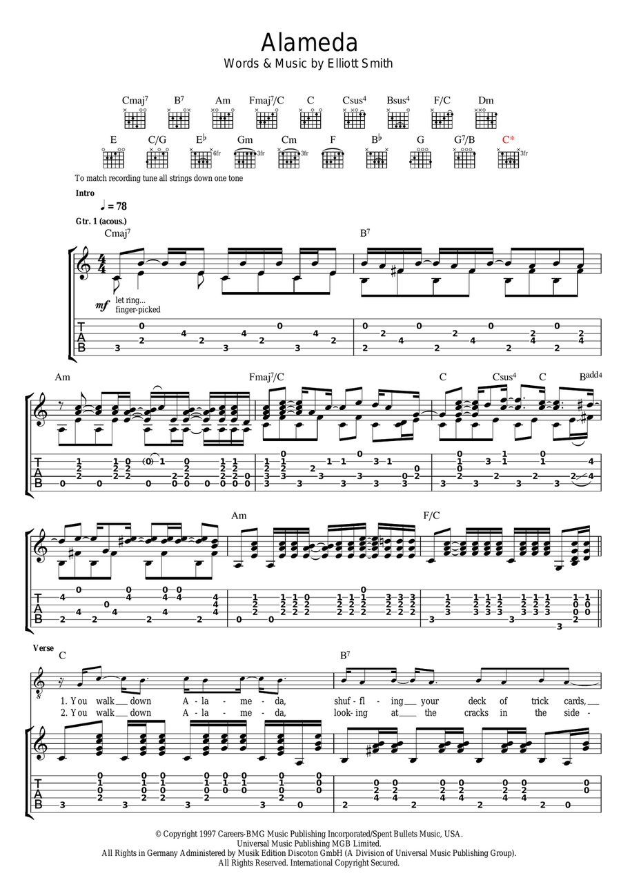 Alameda Alameda Guitar Tablature scores gallery preview page 1