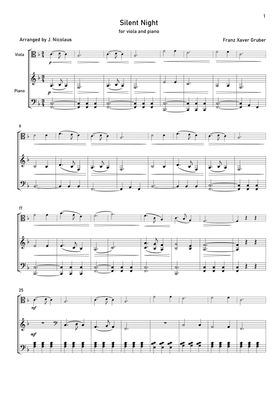 Silent Night Viola scores gallery preview page 1