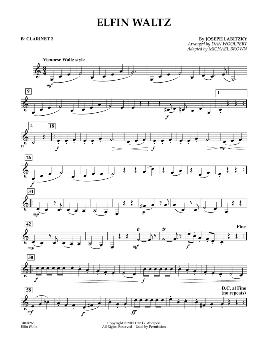 Elfin Waltz - Bb Clarinet 2 Concert Band scores gallery preview page 1