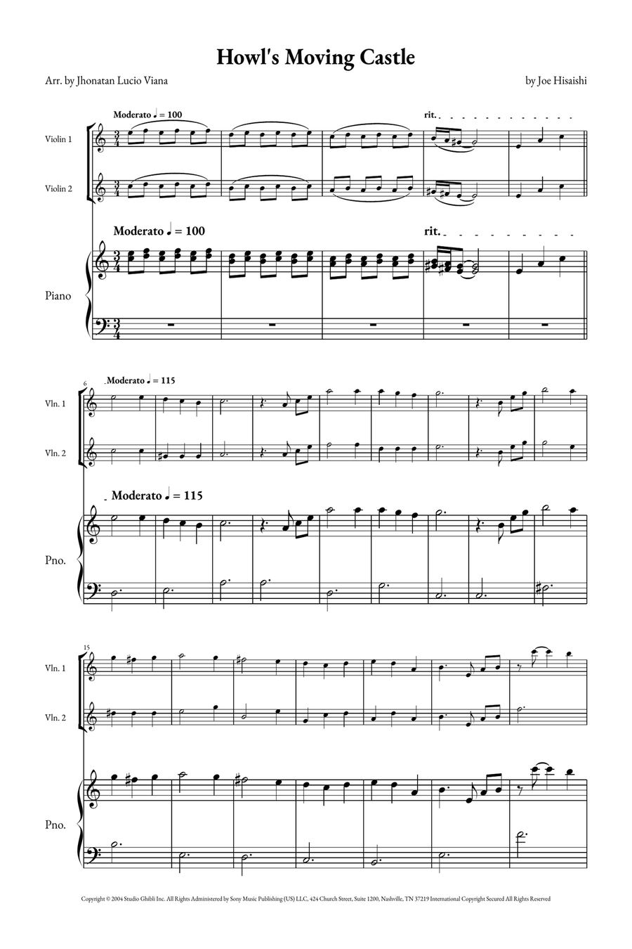Howl's Moving Castle String Duet scores gallery preview page 1